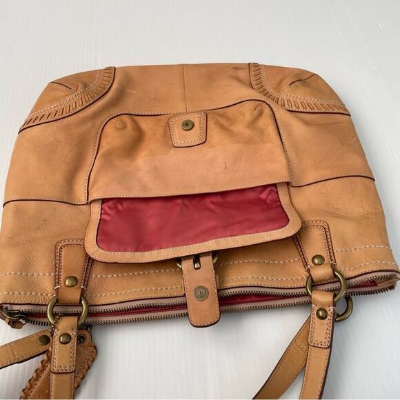 Coach Poppy Whipstitch shoulder bag tan leather with pink lining - Picture 9 of 12